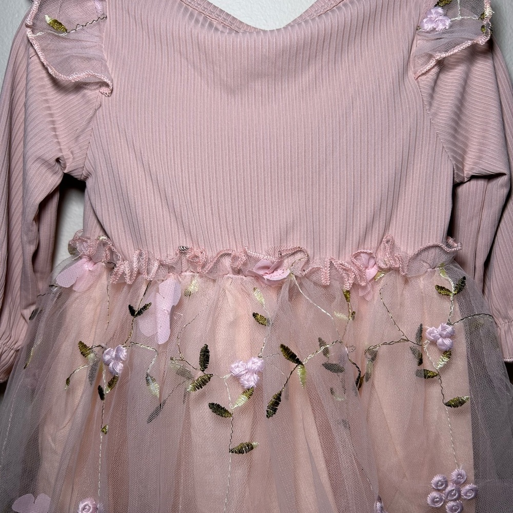 NWT PatPat Baby Girl Pink Floral Mesh Dress Set Size 3-6 Months - Picture 7 of 7